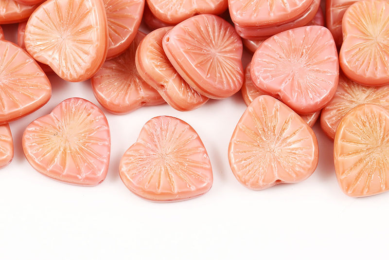 Heart 18mm Opal Peach Czech Glass Beads