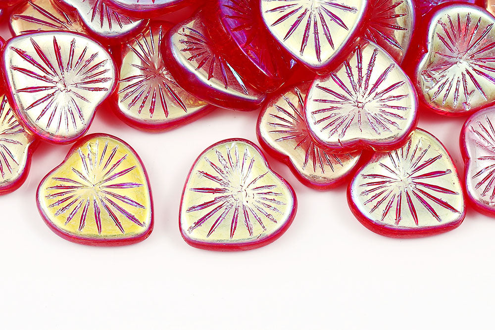 Heart 18mm Siam AB Full 1-Hole Czech Beads