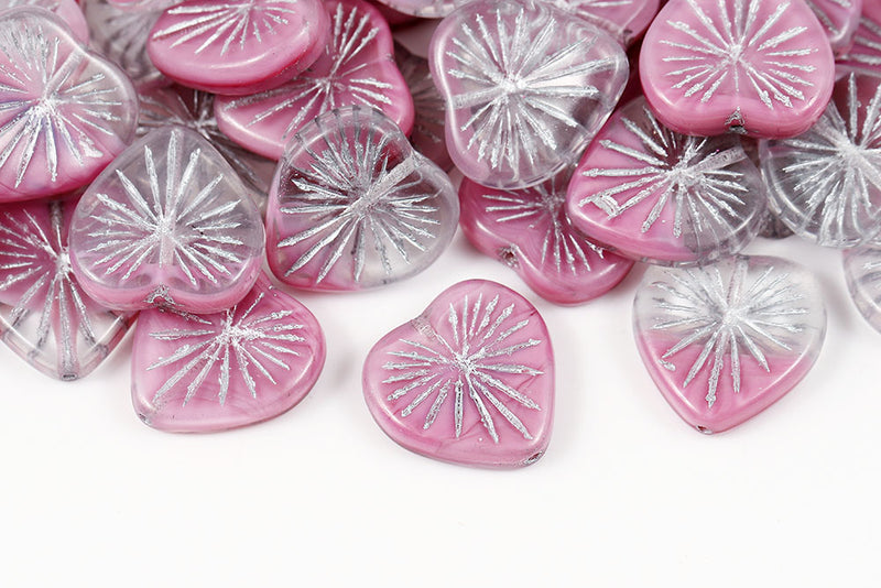 Heart 18mm Crystal Rose Mixed With Silver Czech Glass Beads