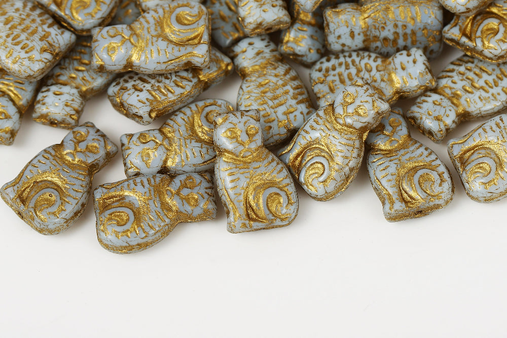 Cat 17×11mm Alabaster With Gold 1-Hole Czech Beads