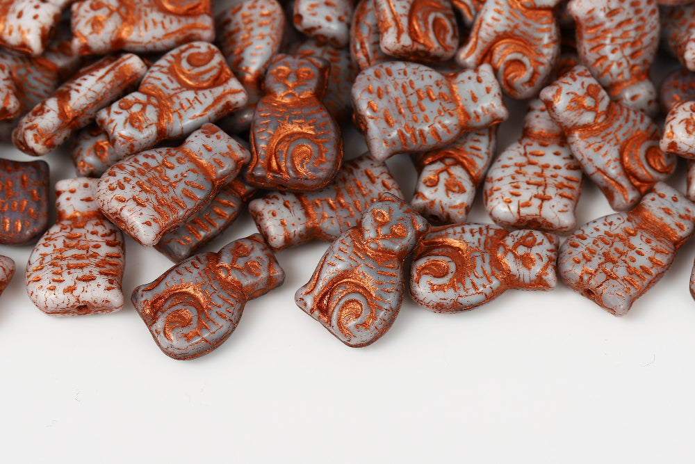 Cat 17×11mm Opaque Gray With Bronze Gold 1-Hole Czech Beads