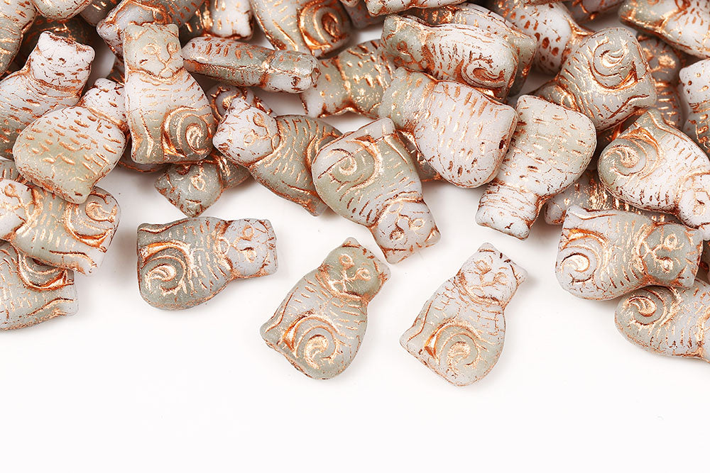 Cat 17×11mm Chalk Gray Mixed With Copper 1-Hole Czech Beads