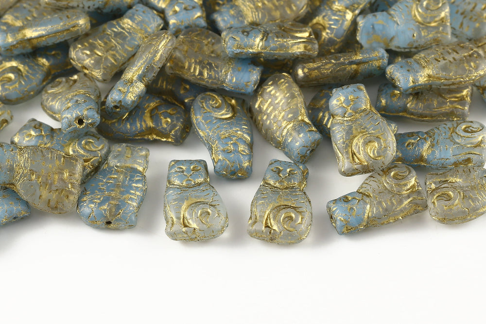 Cat 17×11mm Crystal&Sapphire With Gold 1-Hole Czech Beads