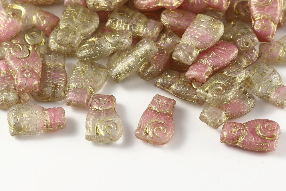 Cat 17×11mm Crystal Rose Mixed With Gold 1-Hole Czech Beads
