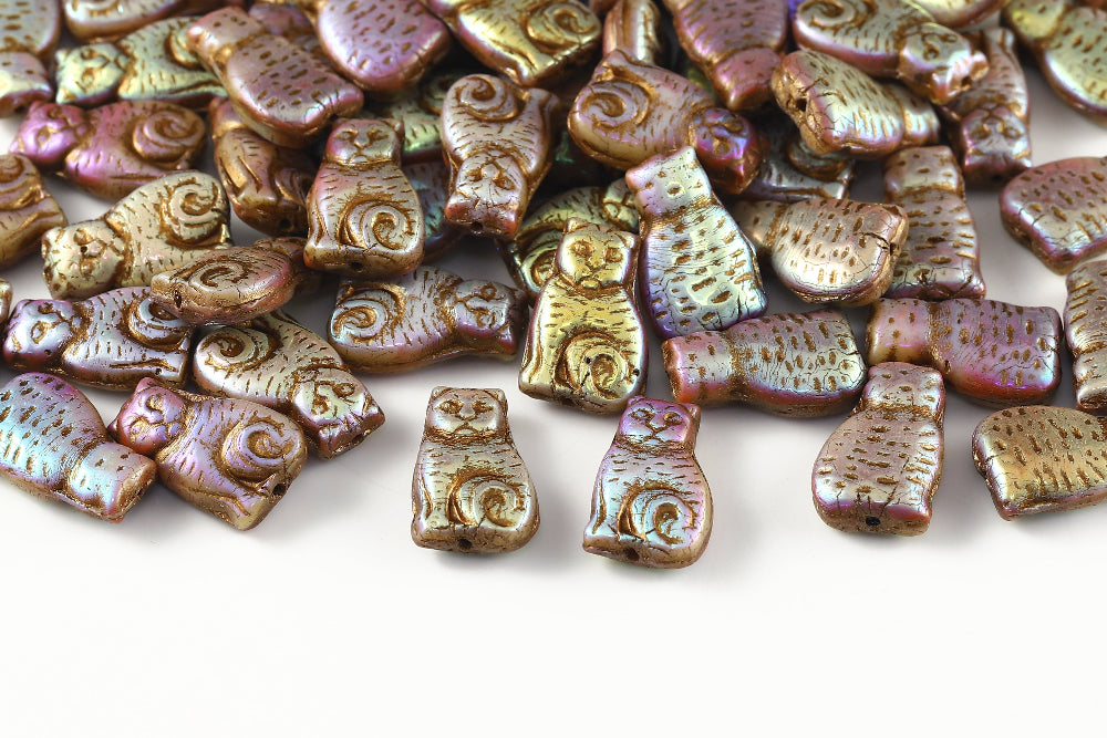 Cat 17×11mm Topaz&Rose AB Full With Copper 1-Hole Czech Beads
