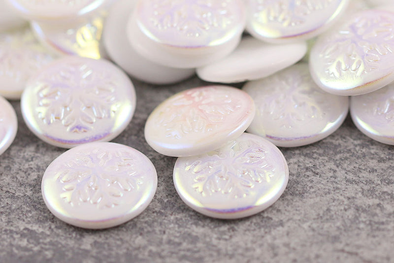Snowflake Cabochons 21mm White AB Nonporous Czech Glass Beads
