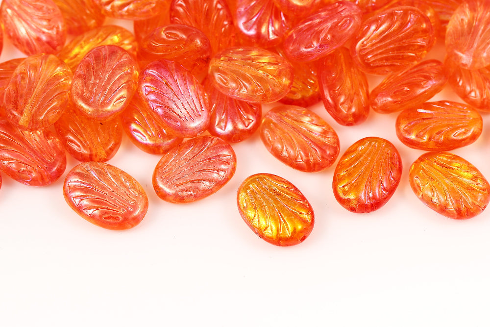 Lines Oval 17×12mm Crystal Orange Glam 1-hole Czech Beads