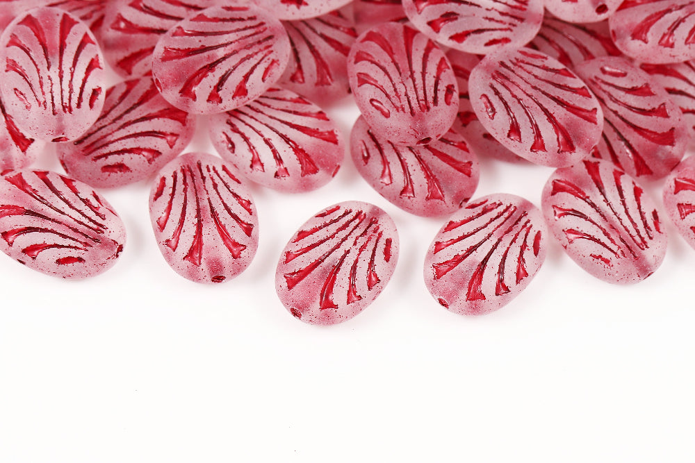 Lines Oval 17×12mm Crystal With Red Matt 1-hole Czech Beads