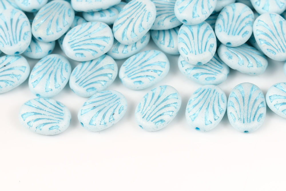 Lines Oval 17×12mm Alabaster AB Full With Blue Matt 1-hole Czech Beads