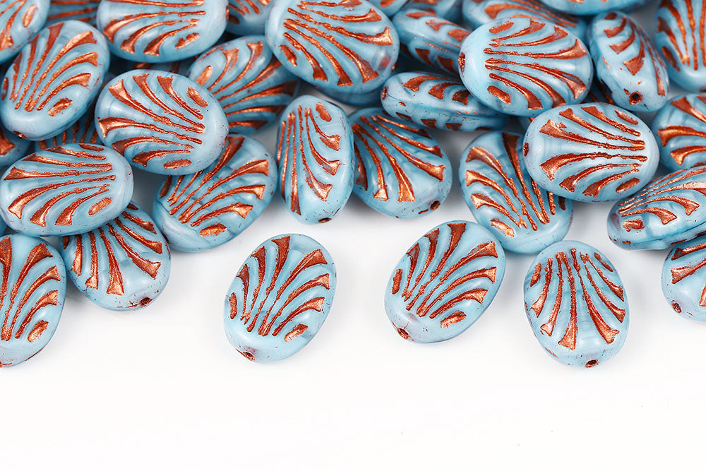Lines Oval 17×12mm Opal Aqua Mixed With Copper 1-hole Czech Beads