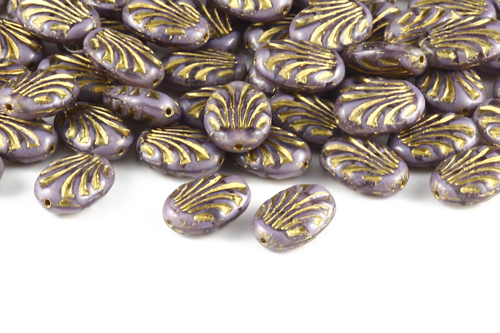 Lines Oval 17×12mm Silk Amethyst With Gold 1-hole Czech Beads