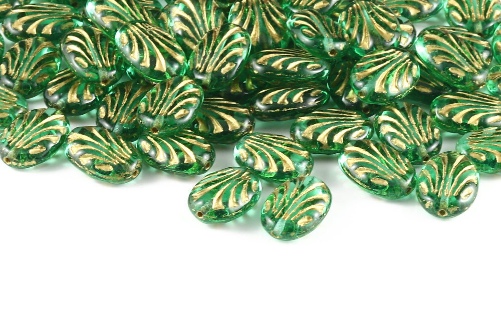 Lines Oval 17×12mm Crystal Emerald With Gold 1-hole Czech Beads