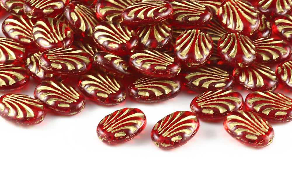 Lines Oval 17×12mm Ruby With Gold 1-hole Czech Beads
