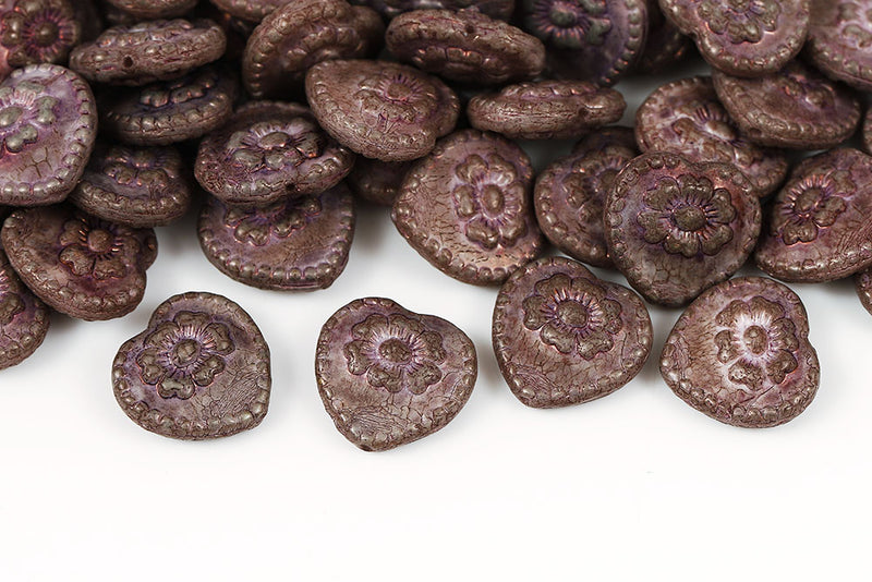 Heart With Rose 17×17mm Vega On Chalk Czech Glass Beads