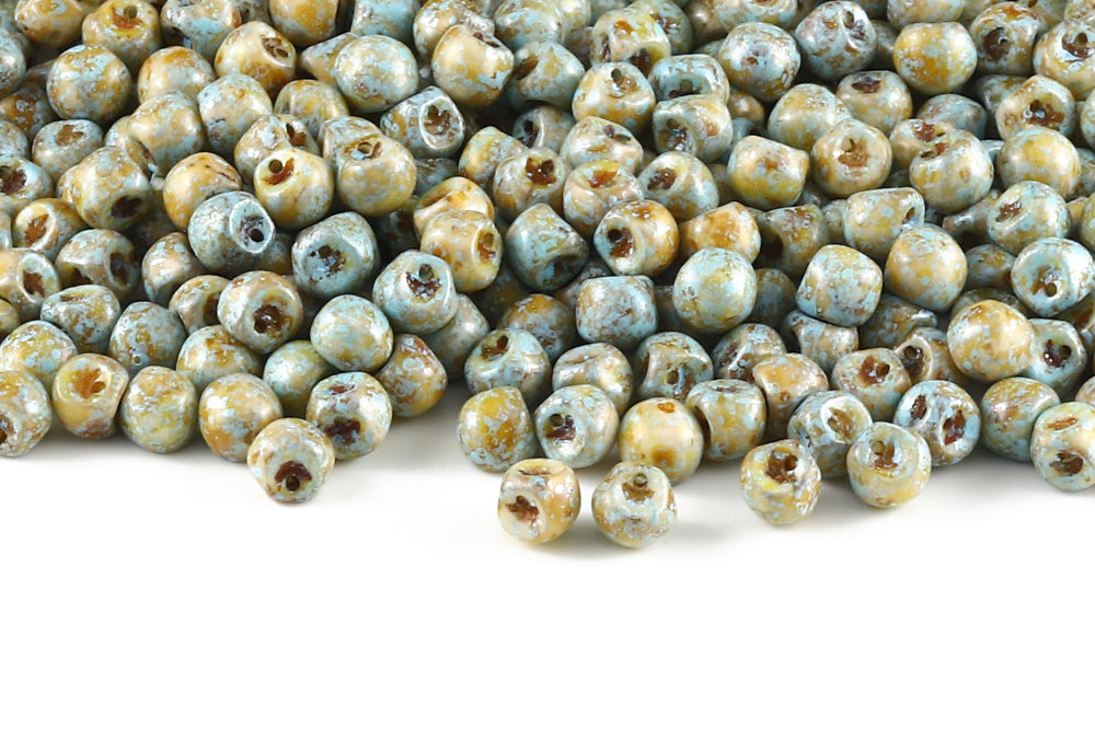 Mushroom Button 6×5mm Alabaster Travertin Blue Splash 1-Hole Czech Beads