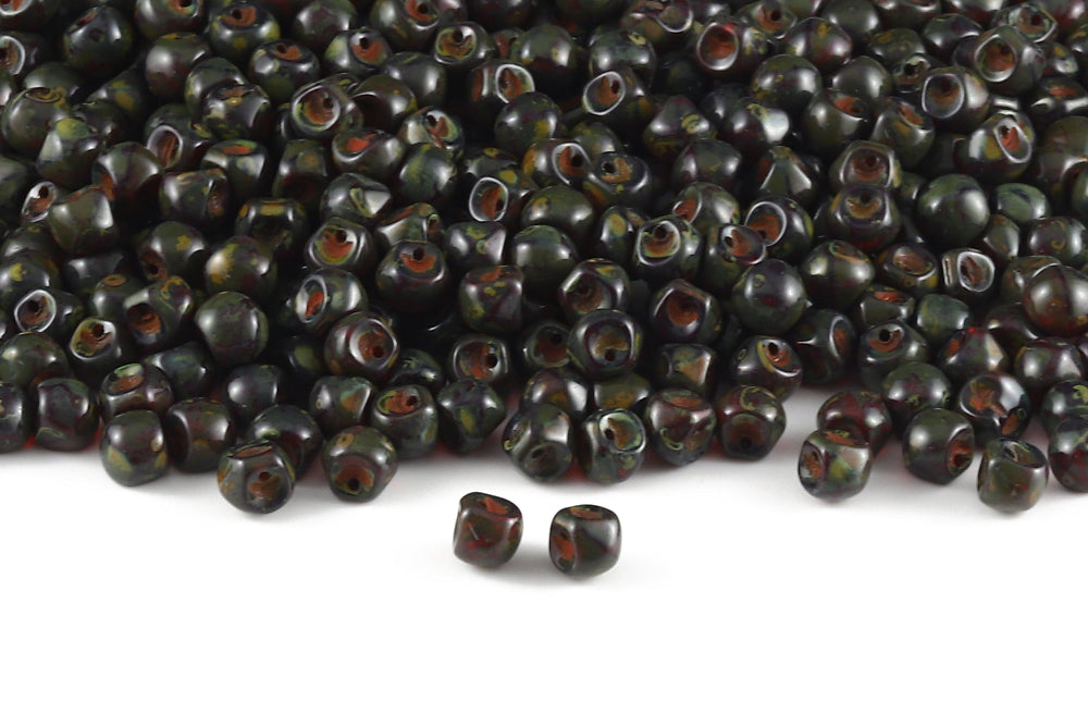 Mushroom Button 6×5mm Siam Travertin 1-Hole Czech Beads