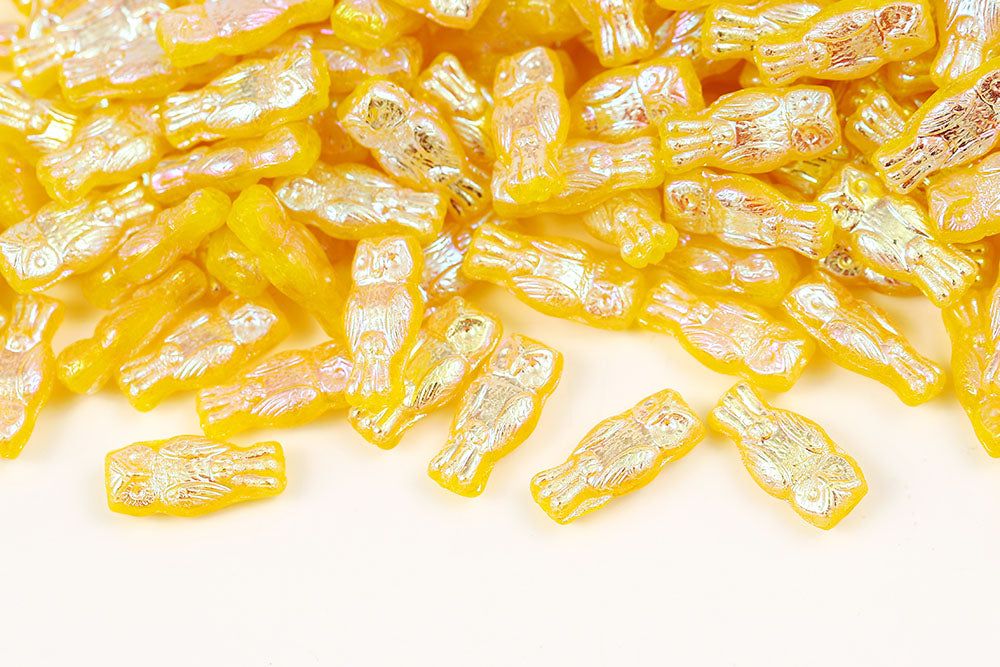 Owl 15×7mm Opal Lemon AB Full 1-Hole Czech Beads