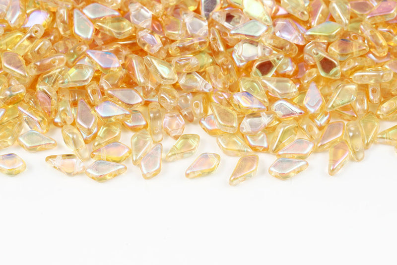 Kite 9×5mm Crystal Yellow Rainbow 2-Hole Czech Beads