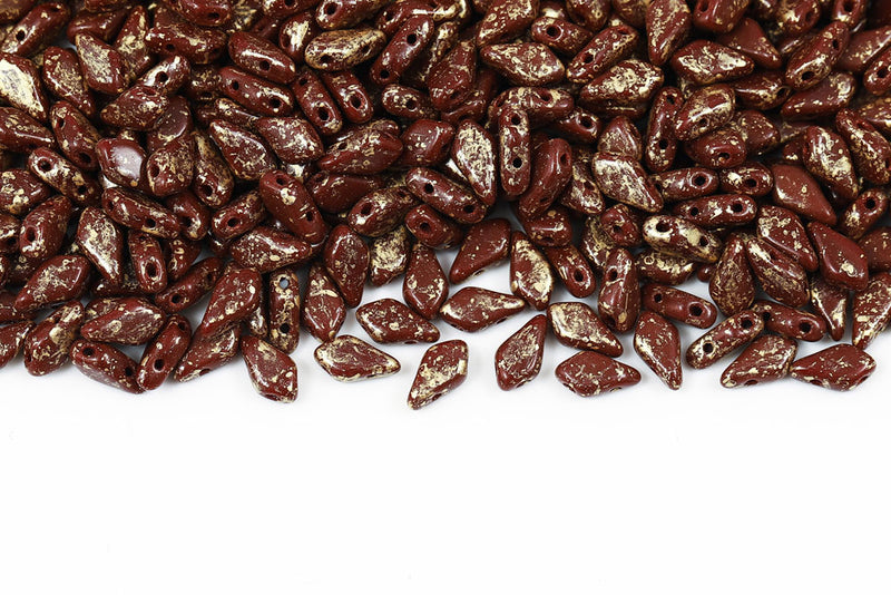 Kite 9×5mm Gold Splash Opaque Chocolate 2-Hole Czech Beads