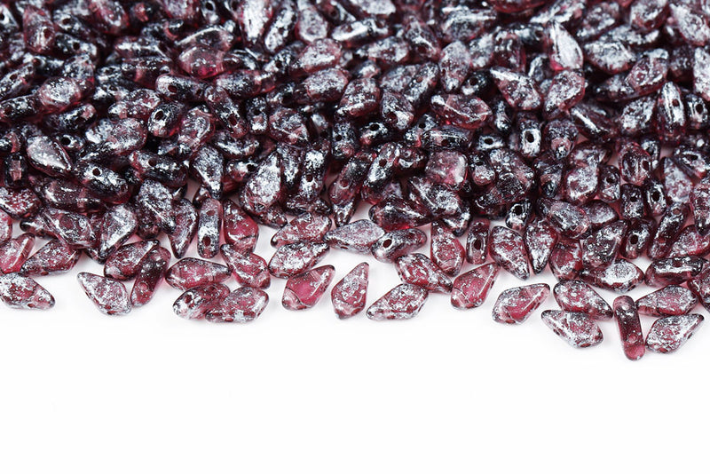 Kite 9×5mm Amethyst Silver Splash 2-Hole Czech Beads