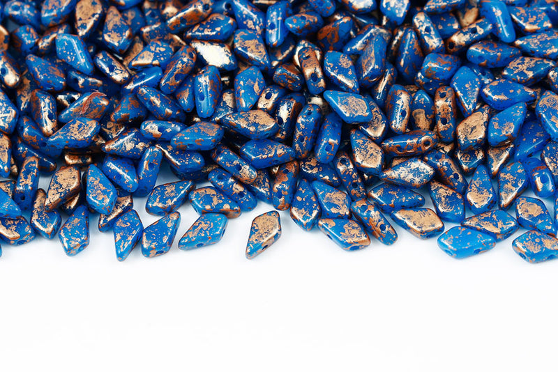 Kite 9×5mm Alabastrer Aqua Rose Gold Splash 2-Hole Czech Beads