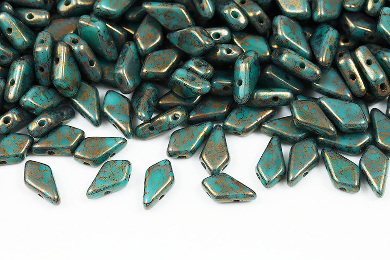 Kite 9×5mm Turquoise Green Violet Terracotta 2-Hole Czech Beads