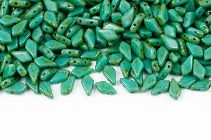 Kite 9×5mm Turquoise Green Travertine 2-Hole Czech Beads
