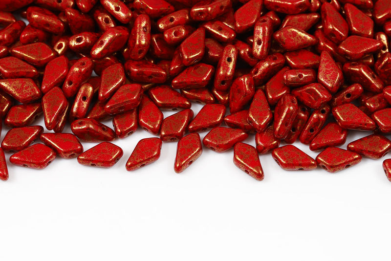 Kite 9×5mm Coral Red Violet Terracotta 2-Hole Czech Beads