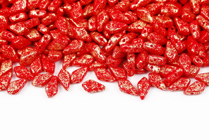 Kite 9×5mm Gold Splash 2-Hole Czech Beads