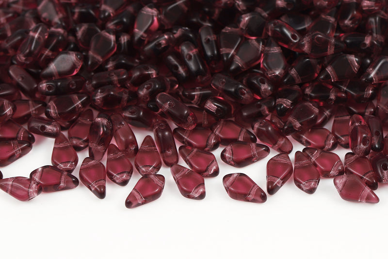 Kite 9×5mm Amethyst 2-Hole Czech Beads