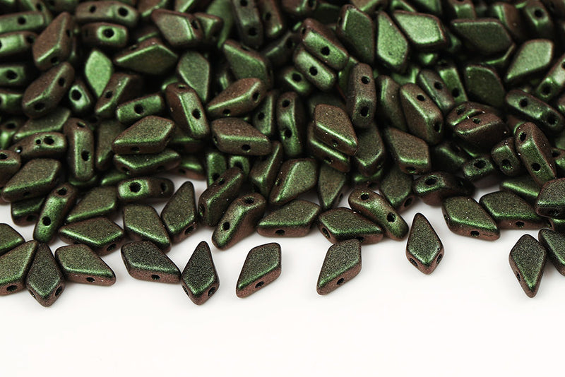 Kite 9×5mm Polychrome Chameleon Green 2-Hole Czech Beads