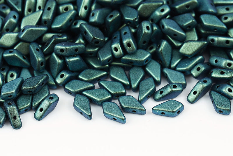 Kite 9×5mm Polychrome Chameleon Turquoise 2-Hole Czech Beads