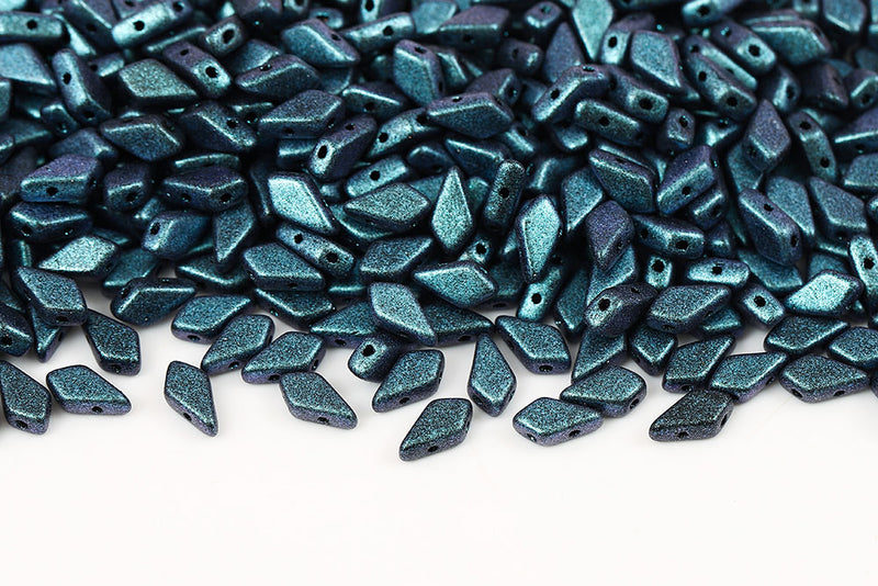 Kite 9×5mm Polychrome Dark Capri Blue 2-Hole Czech Beads
