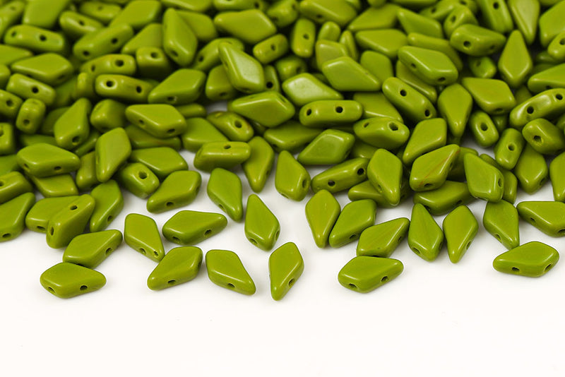 Kite 9×5mm Dark Opaque Green 2-Hole Czech Beads