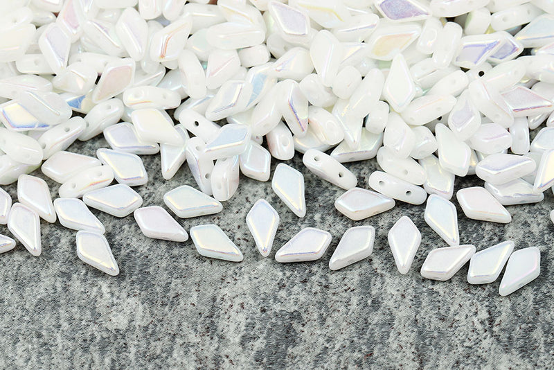 Kite 9×5mm Alabaster Full Ab 2-Hole Czech Beads