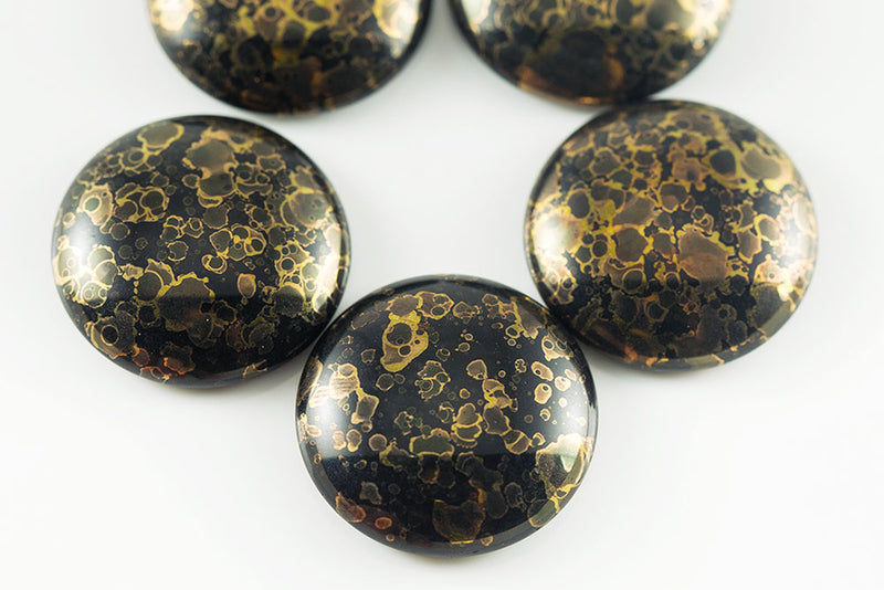 Cabochons 25mm Jet With Gold Marble Finish Nonporous Czech Glass Beads