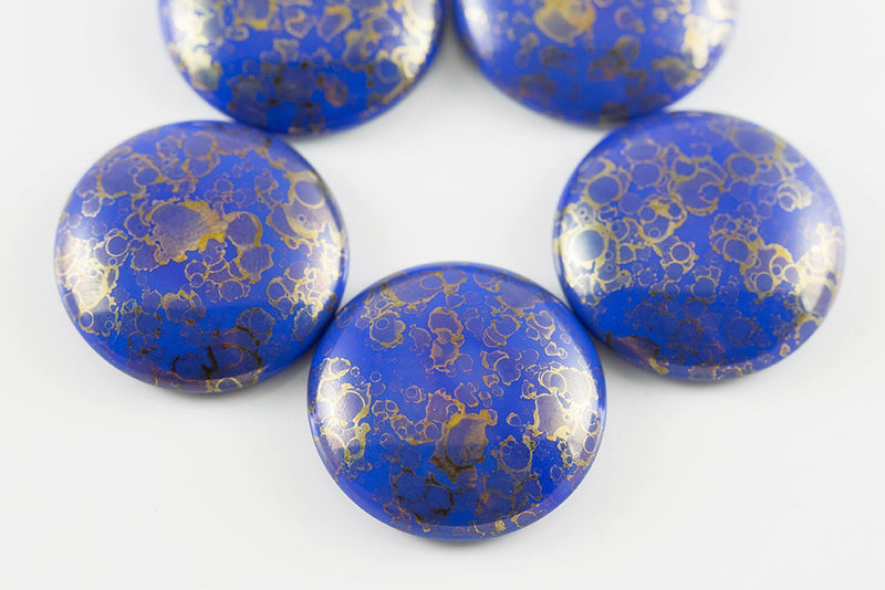 Cabochons 25mm Sapphire With Gold Marble Finish Nonporous Czech Beads