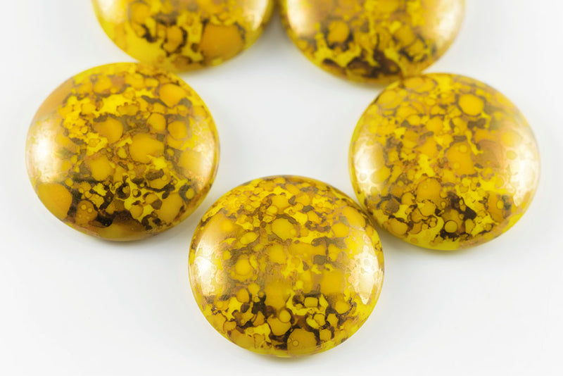 Cabochons 25mm Lemon With Gold Marble Finish Nonporous Czech Beads