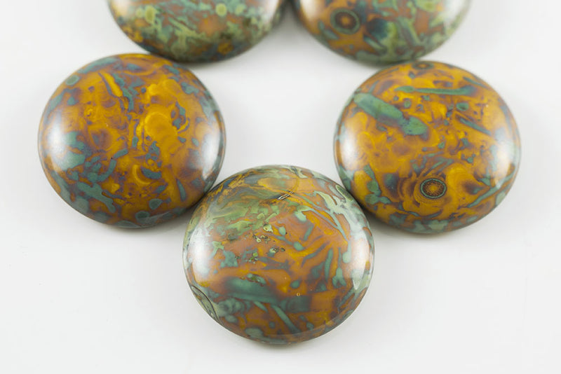 Cabochons 25mm Lemon Travertin Nonporous Czech Glass Beads