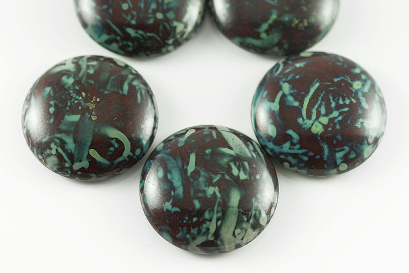 Cabochons 25mm Dark Red Travertin Nonporous Czech Glass Beads