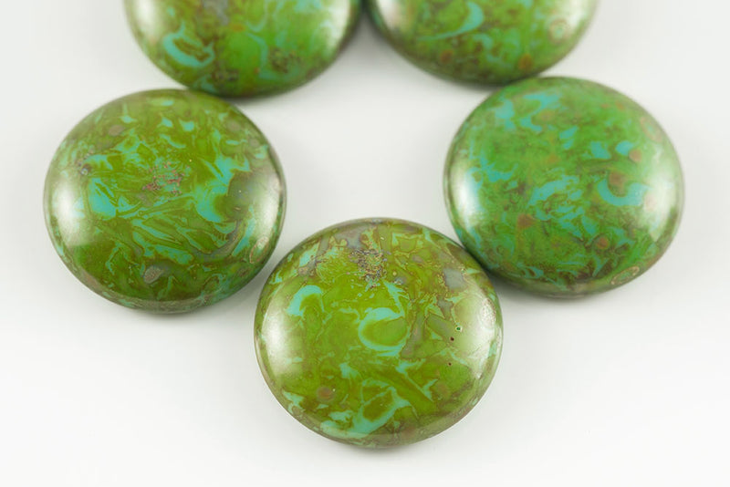 Cabochons 25mm Turquoise Green Travertin Nonporous Czech Beads