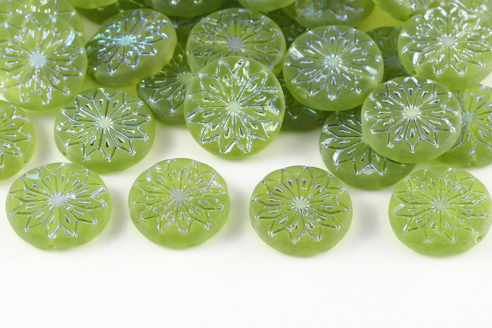 Origami Flowers 18mm Olivine AB Full Matt 1-Hole Czech Beads