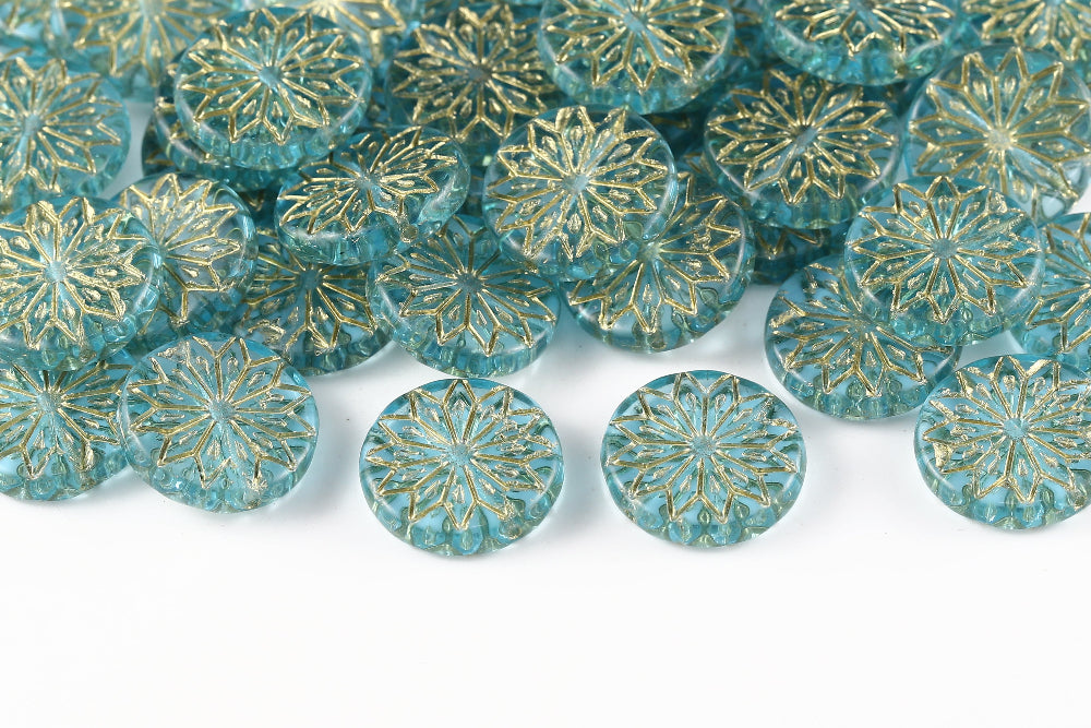 Origami Flowers 18mm Lt.Aquamarine With Gold 1-Hole Czech Beads