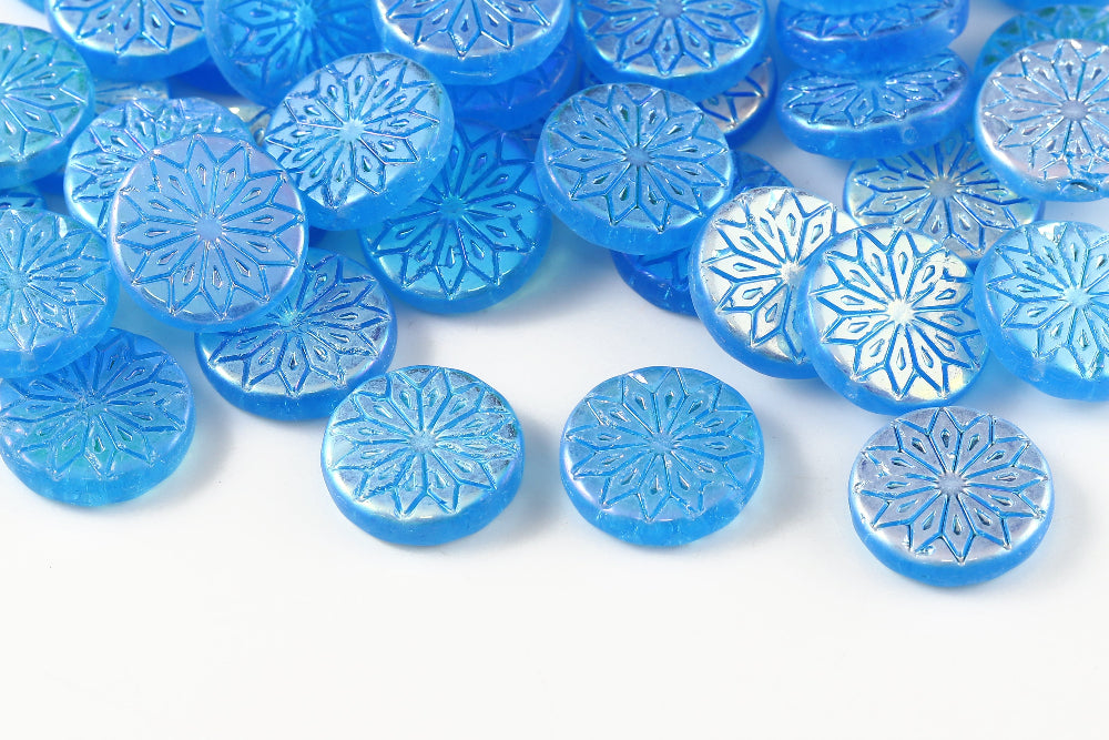 Origami Flowers 18mm Aquamarine AB Full 1-Hole Czech Beads