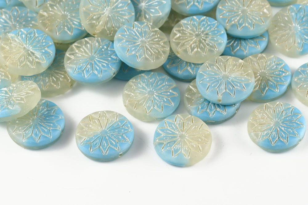 Origami Flowers 18mm Crystal&Aquamarine With White Matt 1-Hole Czech Beads
