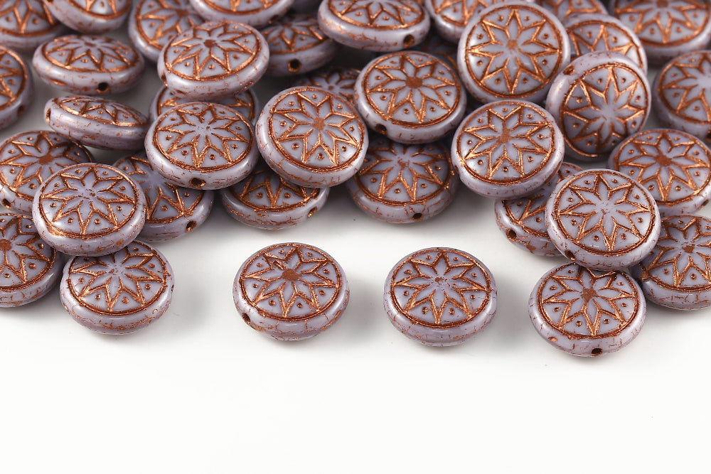 Flower Coins 13mm Amethyst With Copper 1-hole Czech Beads