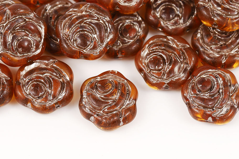 Rose 18mm Topaz With Rose Gold 1-Hole Czech Beads