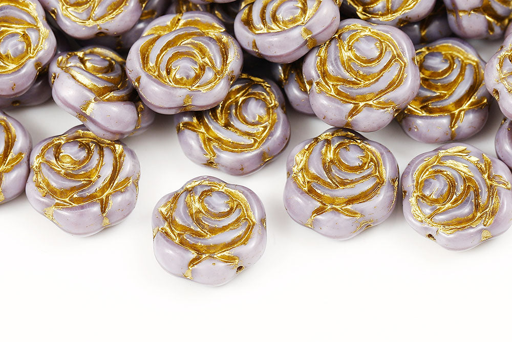 Rose 18mm Silk Purple With Gold 1-Hole Czech Beads