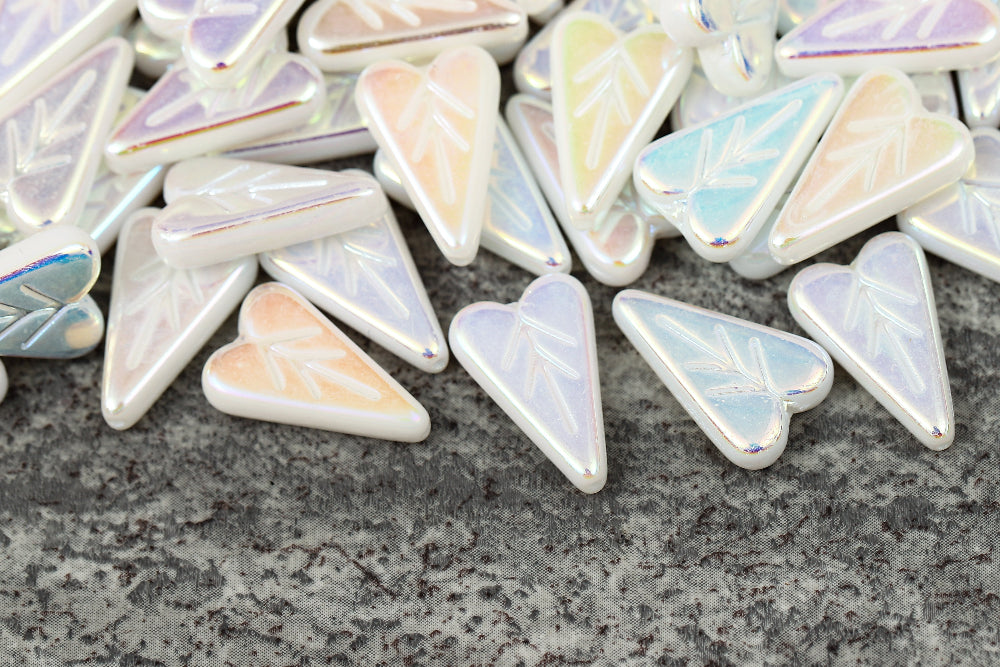 Heart Leaf 16×11mm Alabaster AB Full 1-Hole Czech Beads