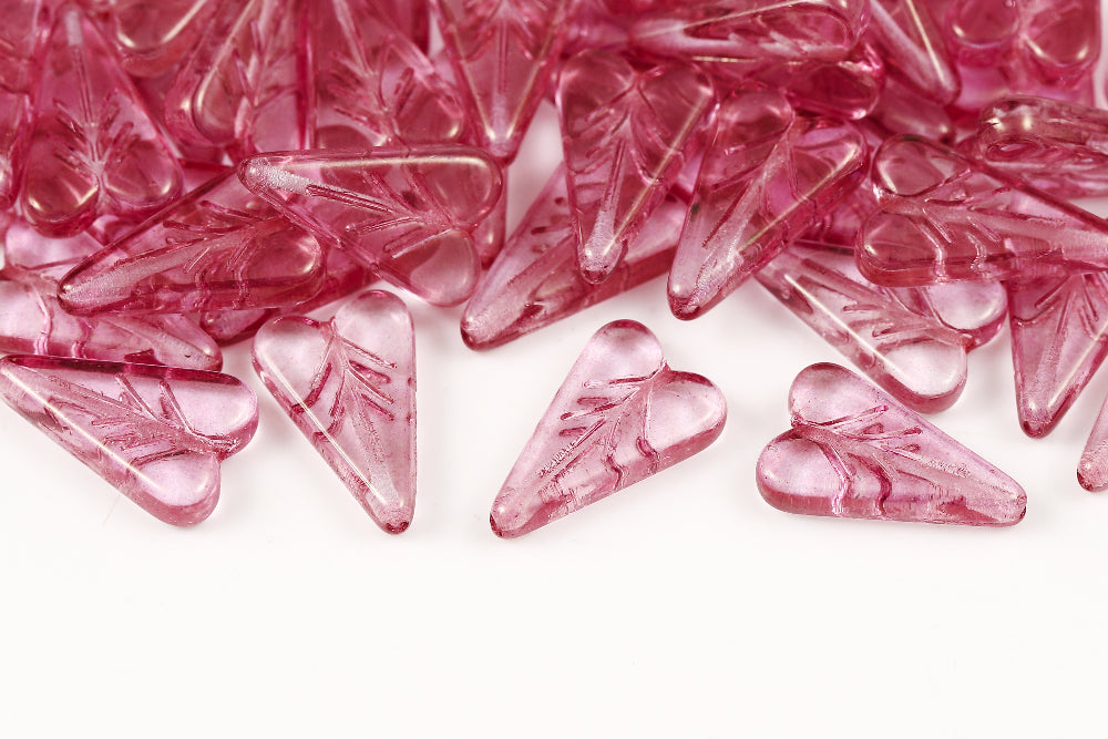Heart Leaf 16×11mm Crystal Lila Luster 1-Hole Czech Beads